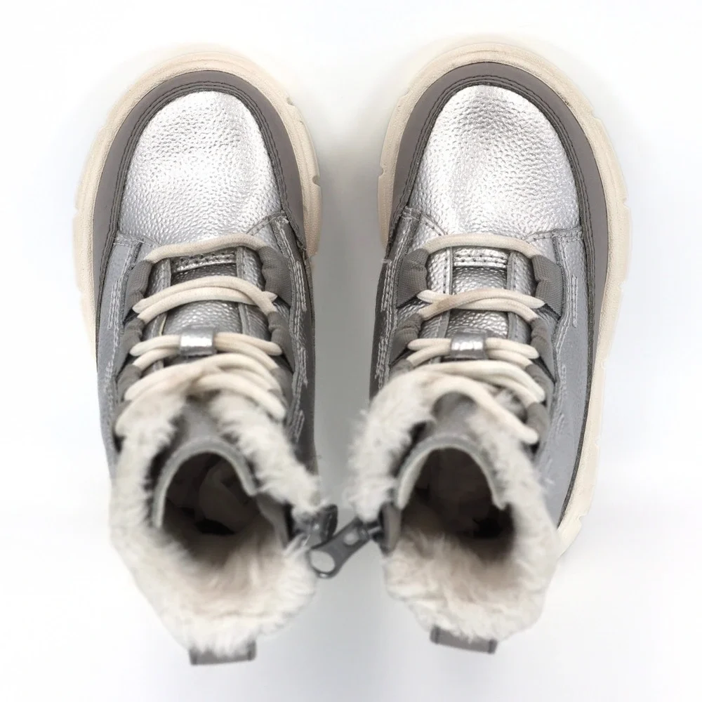 Sorel Explorer II Joan Kids 8 Silver Metallic Waterproof Faux Fur Winter Boots